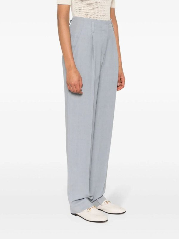 BRUNELLO CUCINELLI WOMEN'S LIGHT BLUE LINEN BLEND TROUSERS