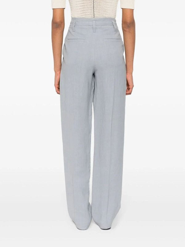 BRUNELLO CUCINELLI WOMEN'S LIGHT BLUE LINEN BLEND TROUSERS