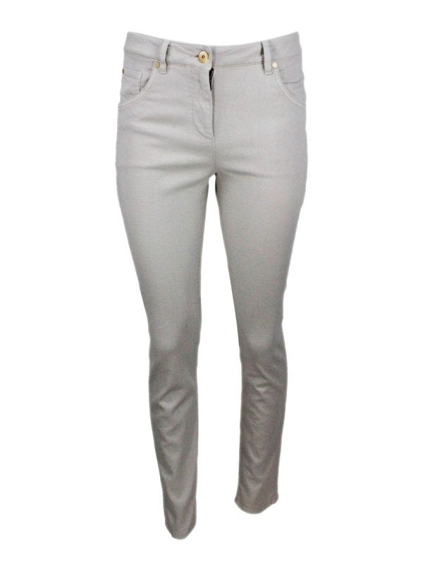 BRUNELLO CUCINELLI WOMEN'S WARM WHITE SLIM FIT COTTON TROUSERS
