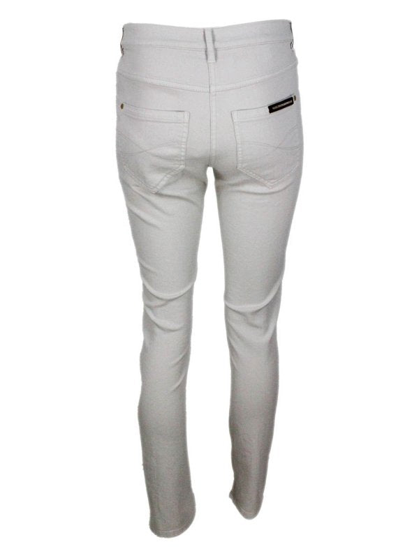 BRUNELLO CUCINELLI WOMEN'S WARM WHITE SLIM FIT COTTON TROUSERS