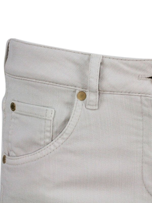 BRUNELLO CUCINELLI WOMEN'S WARM WHITE SLIM FIT COTTON TROUSERS