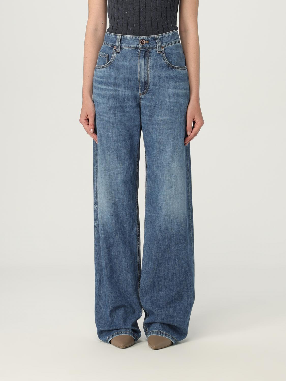 BRUNELLO CUCINELLI WOMEN'S LIGHT BLUE WIDE LEG TROUSERS