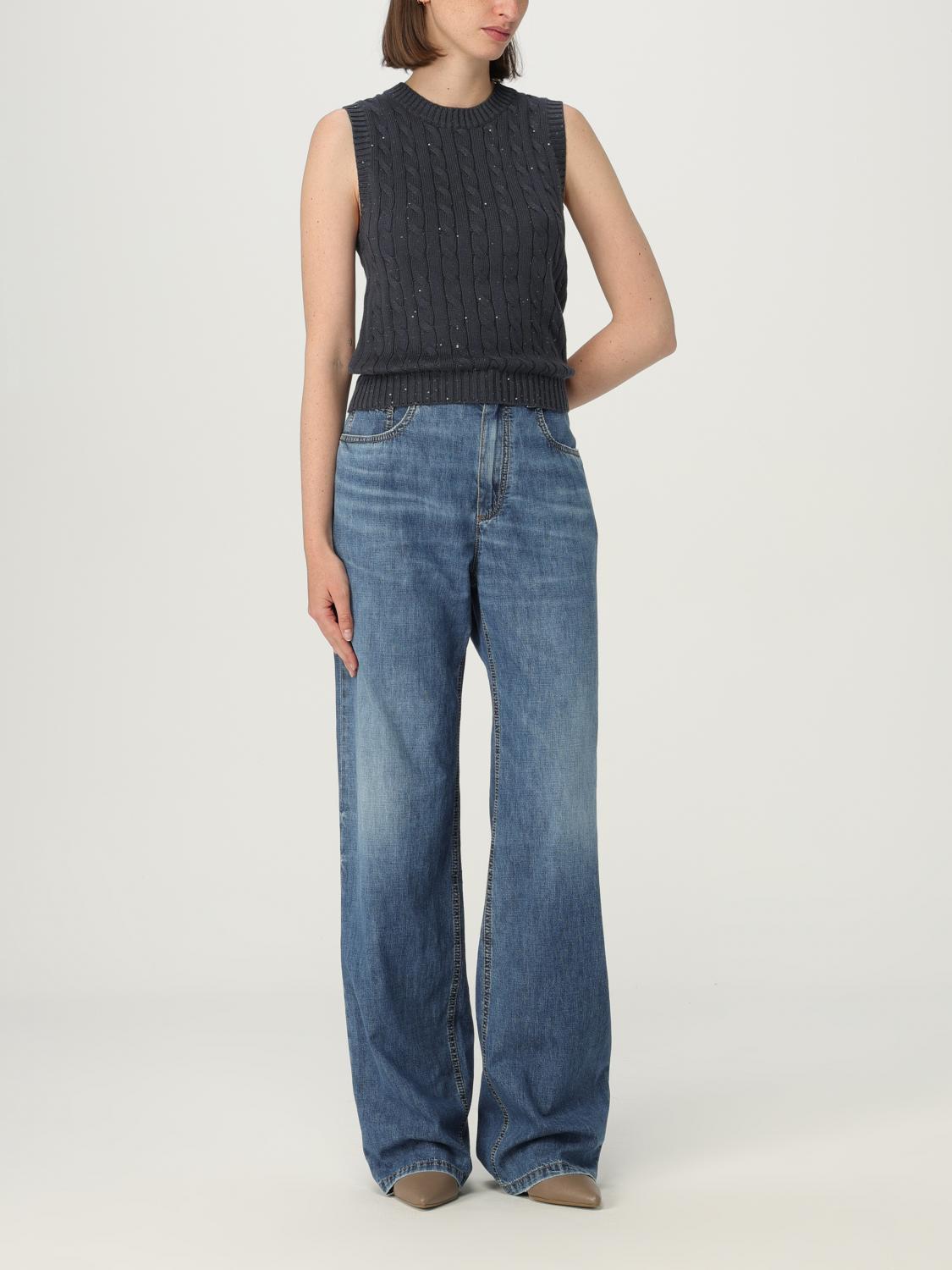 BRUNELLO CUCINELLI WOMEN'S LIGHT BLUE WIDE LEG TROUSERS