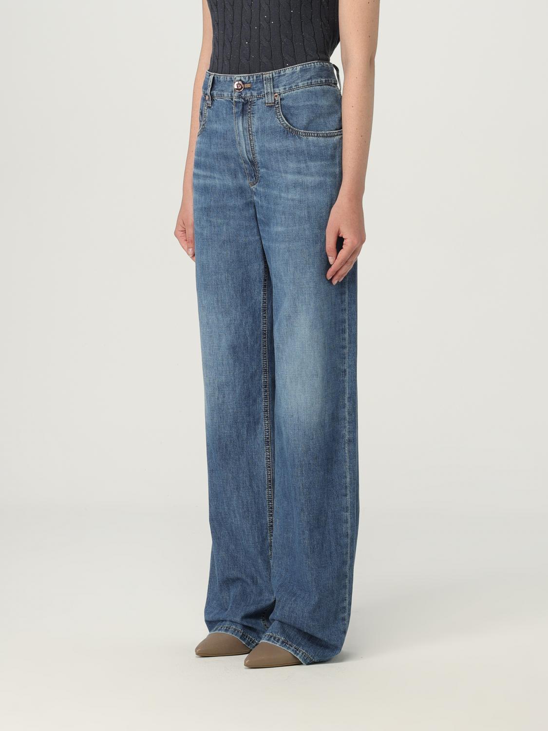 BRUNELLO CUCINELLI WOMEN'S LIGHT BLUE WIDE LEG TROUSERS