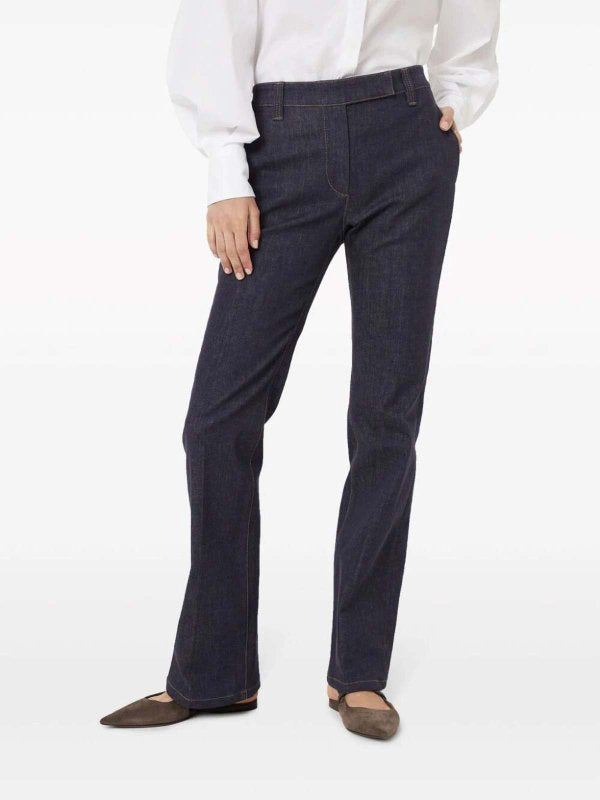 BRUNELLO CUCINELLI WOMEN'S DARK BLUE FLARED TROUSERS