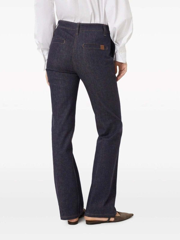 BRUNELLO CUCINELLI WOMEN'S DARK BLUE FLARED TROUSERS