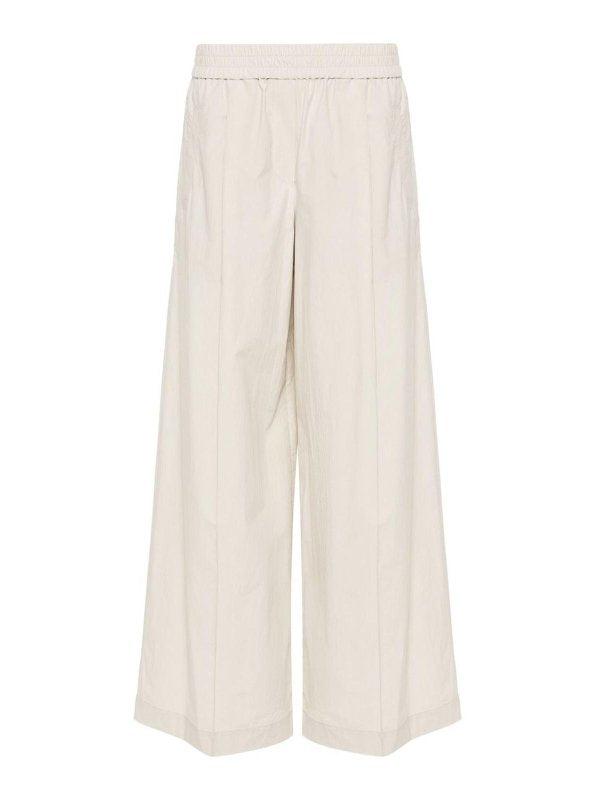 BRUNELLO CUCINELLI WOMEN'S LIGHT BEIGE WIDE LEG TROUSERS