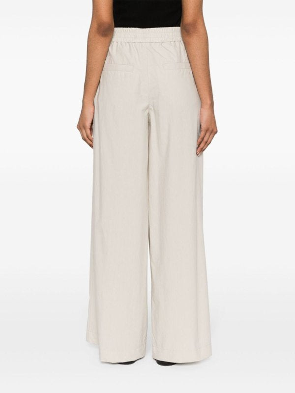 BRUNELLO CUCINELLI WOMEN'S LIGHT BEIGE WIDE LEG TROUSERS