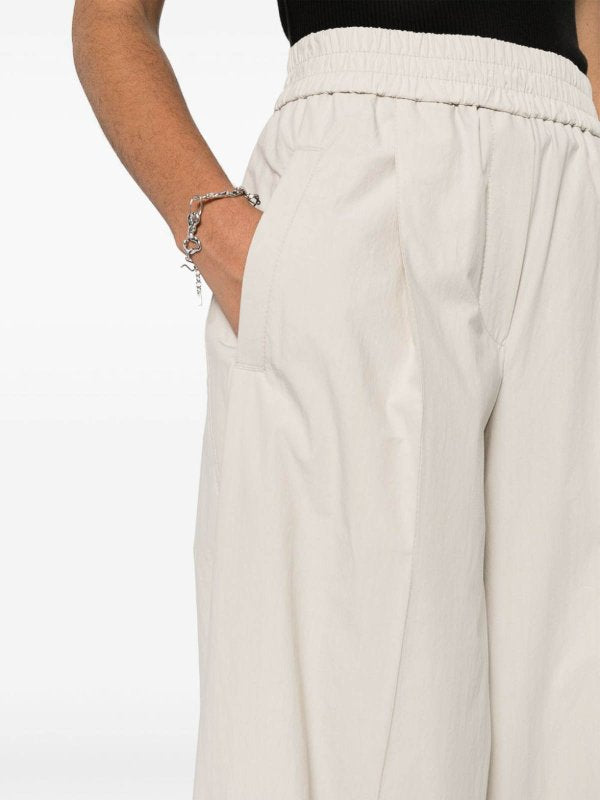BRUNELLO CUCINELLI WOMEN'S LIGHT BEIGE WIDE LEG TROUSERS
