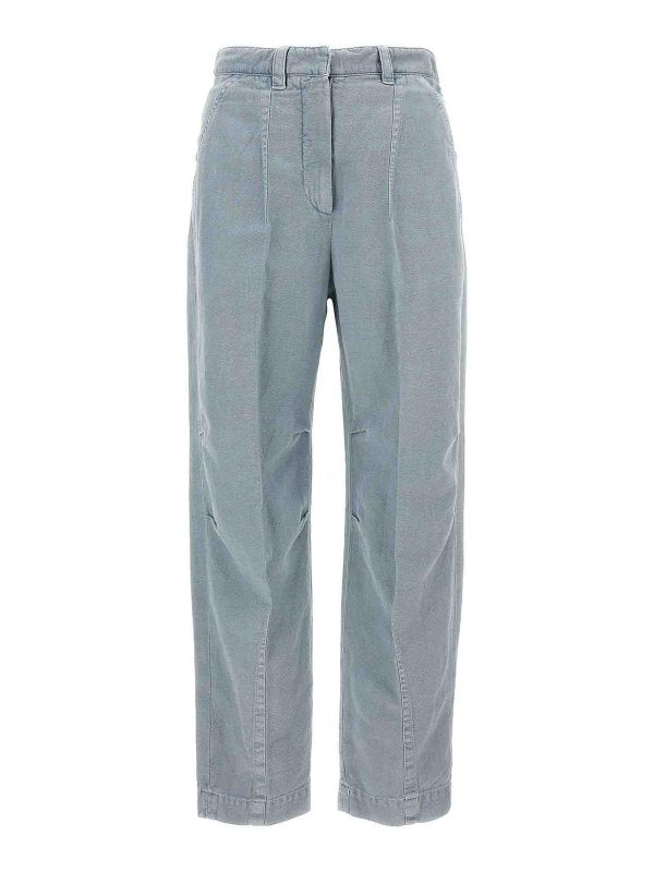 BRUNELLO CUCINELLI WOMEN'S POWDER BLUE LINEN BLEND TROUSERS