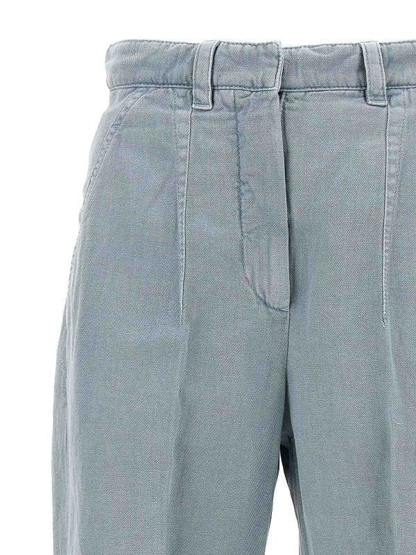 BRUNELLO CUCINELLI WOMEN'S POWDER BLUE LINEN BLEND TROUSERS