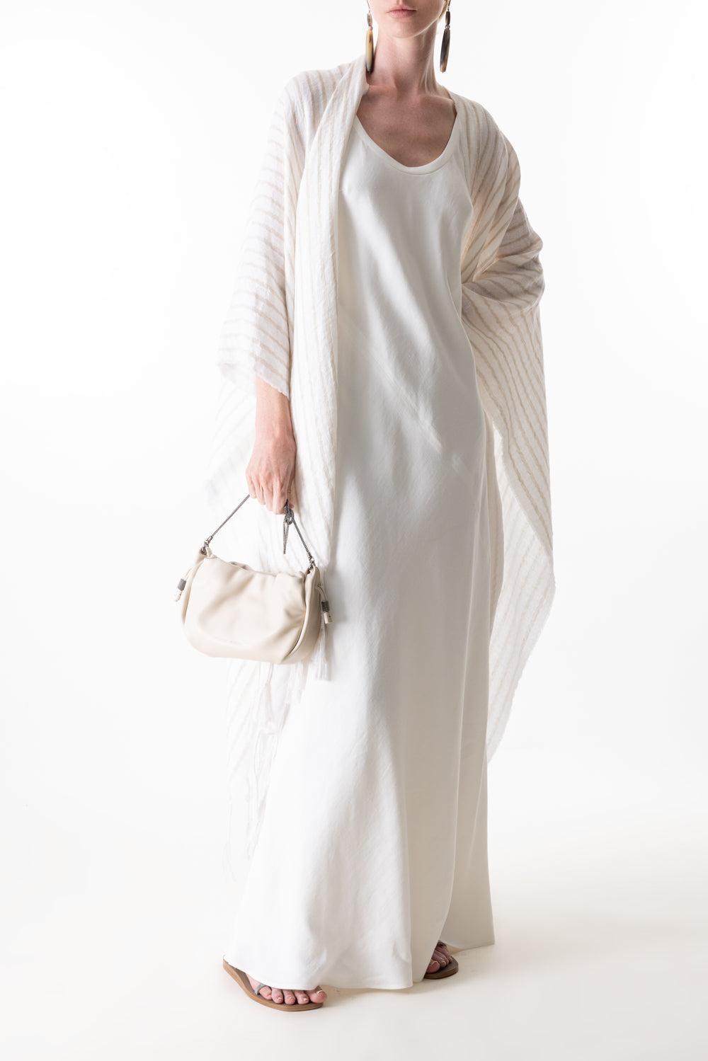 BRUNELLO CUCINELLI WOMEN'S OFF WHITE WOOL LINEN SCARF