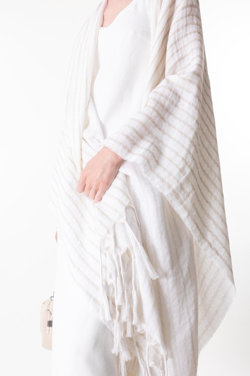BRUNELLO CUCINELLI WOMEN'S OFF WHITE WOOL LINEN SCARF
