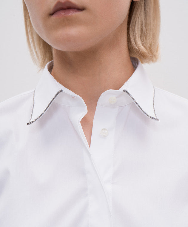 BRUNELLO CUCINELLI WOMEN'S WHITE COTTON BLEND SHIRT