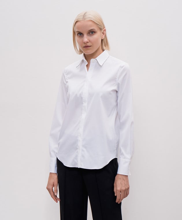 BRUNELLO CUCINELLI WOMEN'S WHITE COTTON STRETCH SHIRT