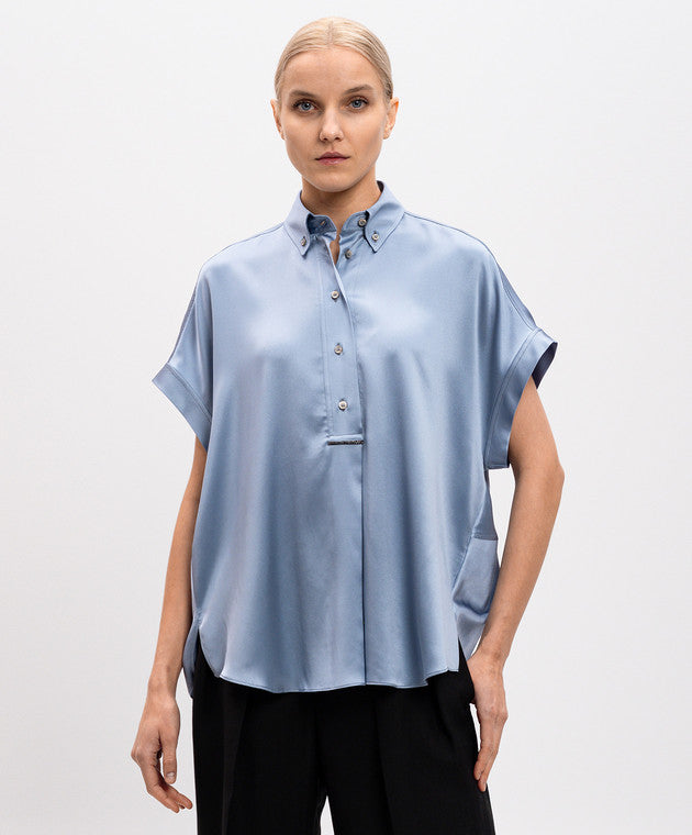 BRUNELLO CUCINELLI WOMEN'S LIGHT BLUE SILK SHIRT