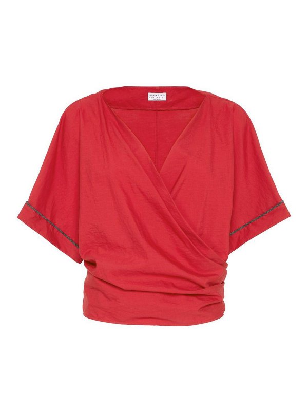 BRUNELLO CUCINELLI WOMEN'S RED WRAP COTTON SHIRT