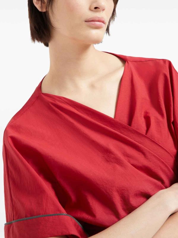 BRUNELLO CUCINELLI WOMEN'S RED WRAP COTTON SHIRT