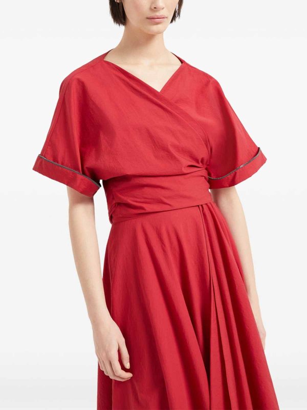 BRUNELLO CUCINELLI WOMEN'S RED WRAP COTTON SHIRT