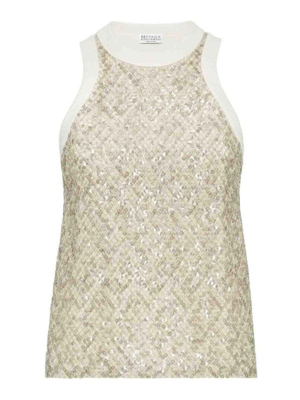 BRUNELLO CUCINELLI WOMEN'S WARM WHITE SEQUINED SHIRT