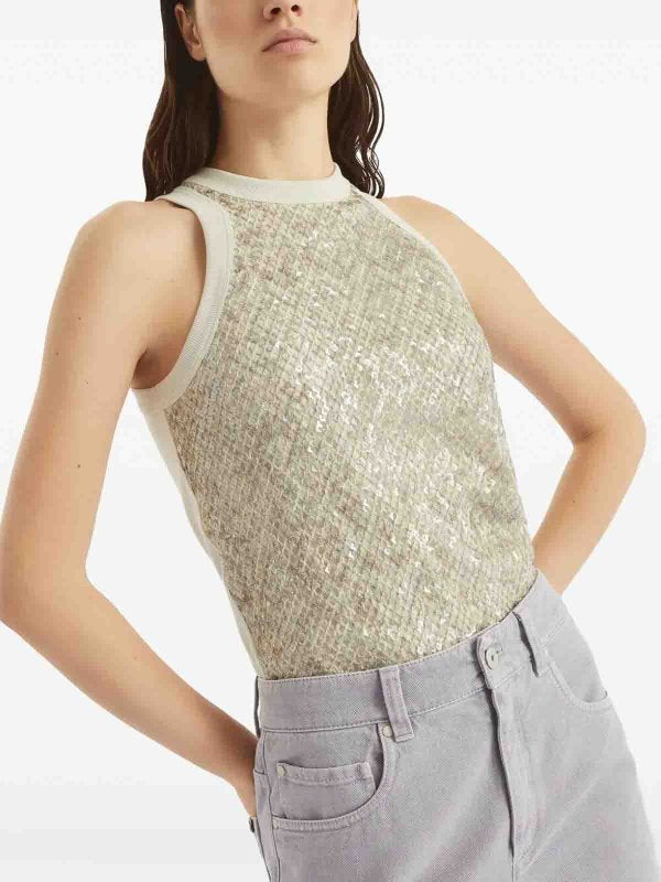 BRUNELLO CUCINELLI WOMEN'S WARM WHITE SEQUINED SHIRT