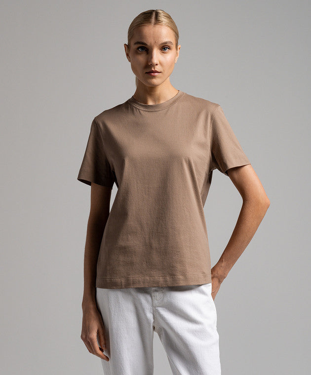 BRUNELLO CUCINELLI WOMEN'S LIGHT BROWN COTTON SHIRT