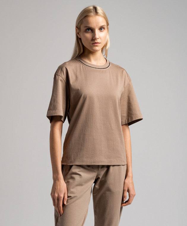 BRUNELLO CUCINELLI WOMEN'S TAUPE COTTON RELAXED SHIRT