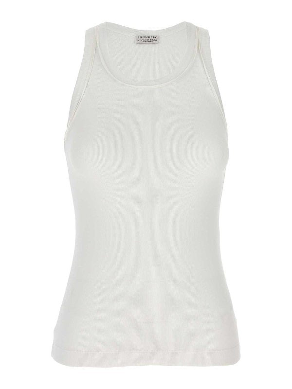 BRUNELLO CUCINELLI WOMEN'S WHITE RIBBED COTTON SHIRT