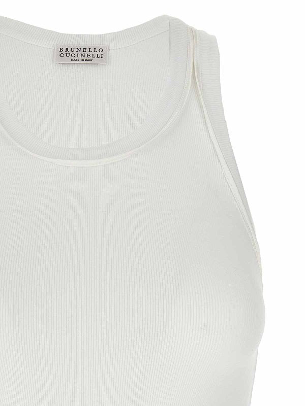 BRUNELLO CUCINELLI WOMEN'S WHITE RIBBED COTTON SHIRT