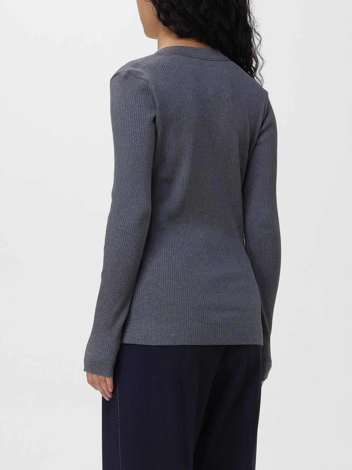 BRUNELLO CUCINELLI WOMEN'S DARK GREY RIBBED V NECK SHIRT