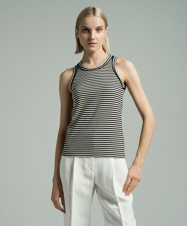 BRUNELLO CUCINELLI WOMEN'S BLACK WHITE STRIPED SHIRT