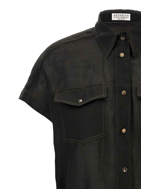 BRUNELLO CUCINELLI WOMEN'S BLACK RELAXED LINEN SHIRT
