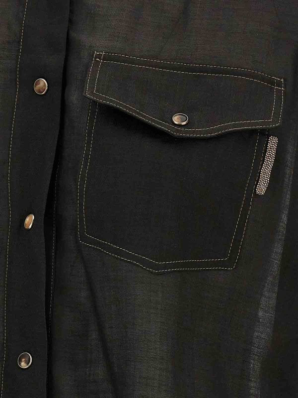 BRUNELLO CUCINELLI WOMEN'S BLACK RELAXED LINEN SHIRT