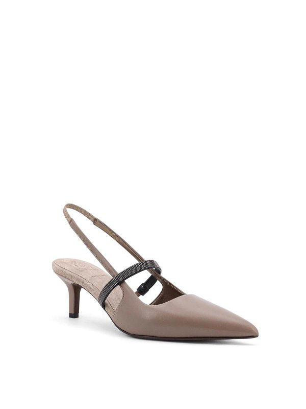 BRUNELLO CUCINELLI WOMEN'S TAUPE LEATHER SLINGBACK SHOES
