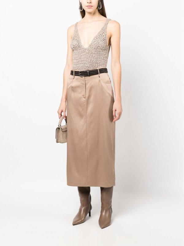 BRUNELLO CUCINELLI WOMEN'S BEIGE STRAIGHT MIDI SKIRT