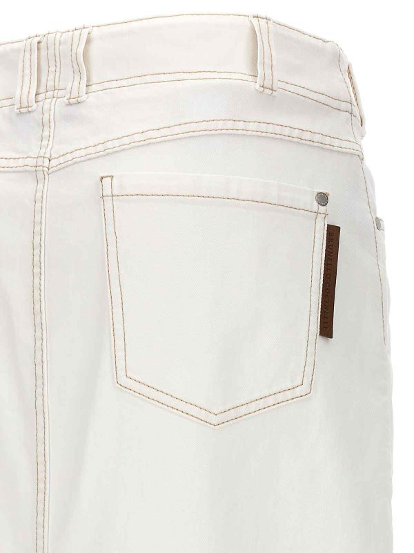 BRUNELLO CUCINELLI WOMEN'S OFF WHITE STRAIGHT COTTON SKIRT