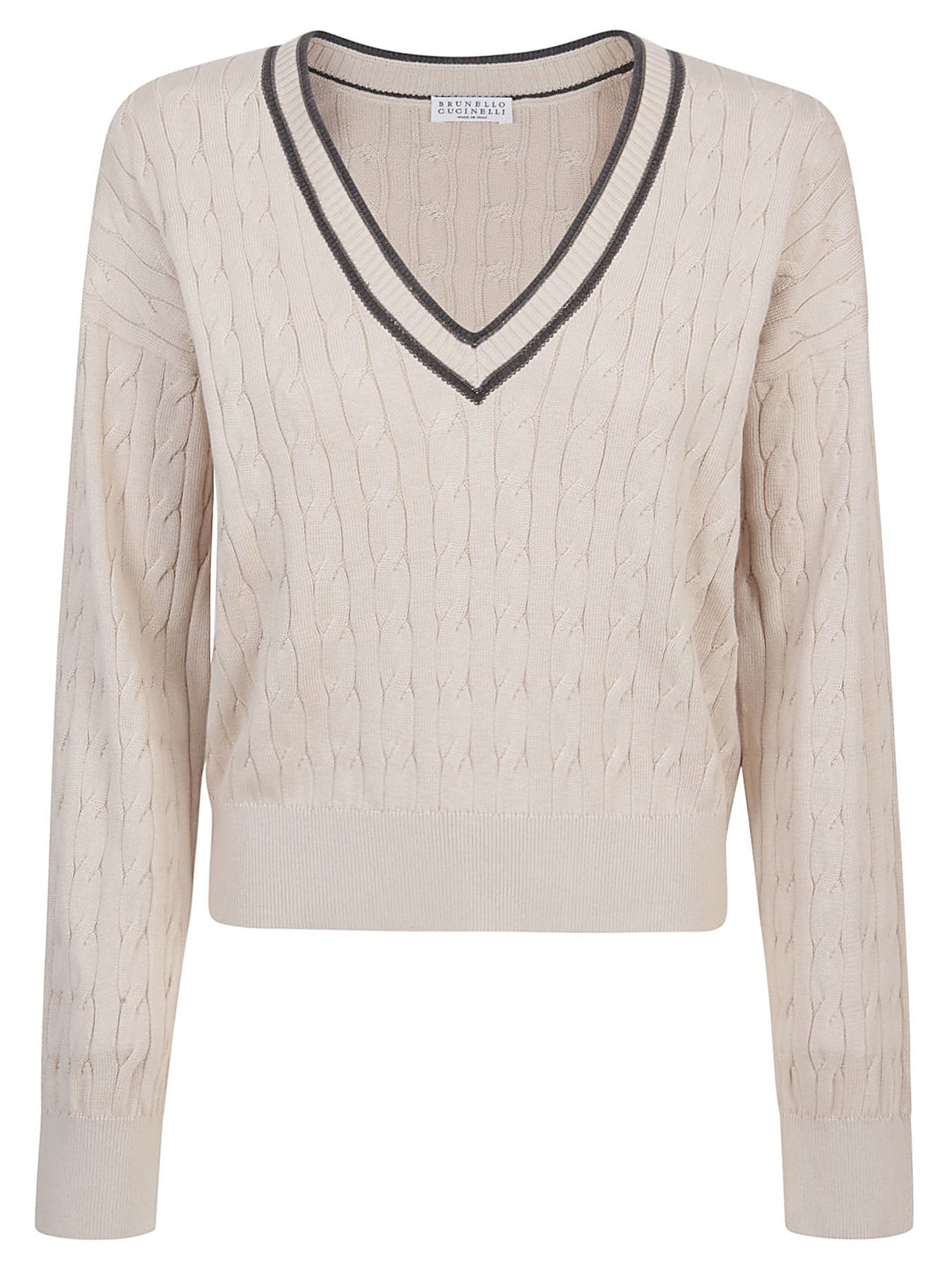 BRUNELLO CUCINELLI WOMEN'S BEIGE CABLE KNIT SWEATER