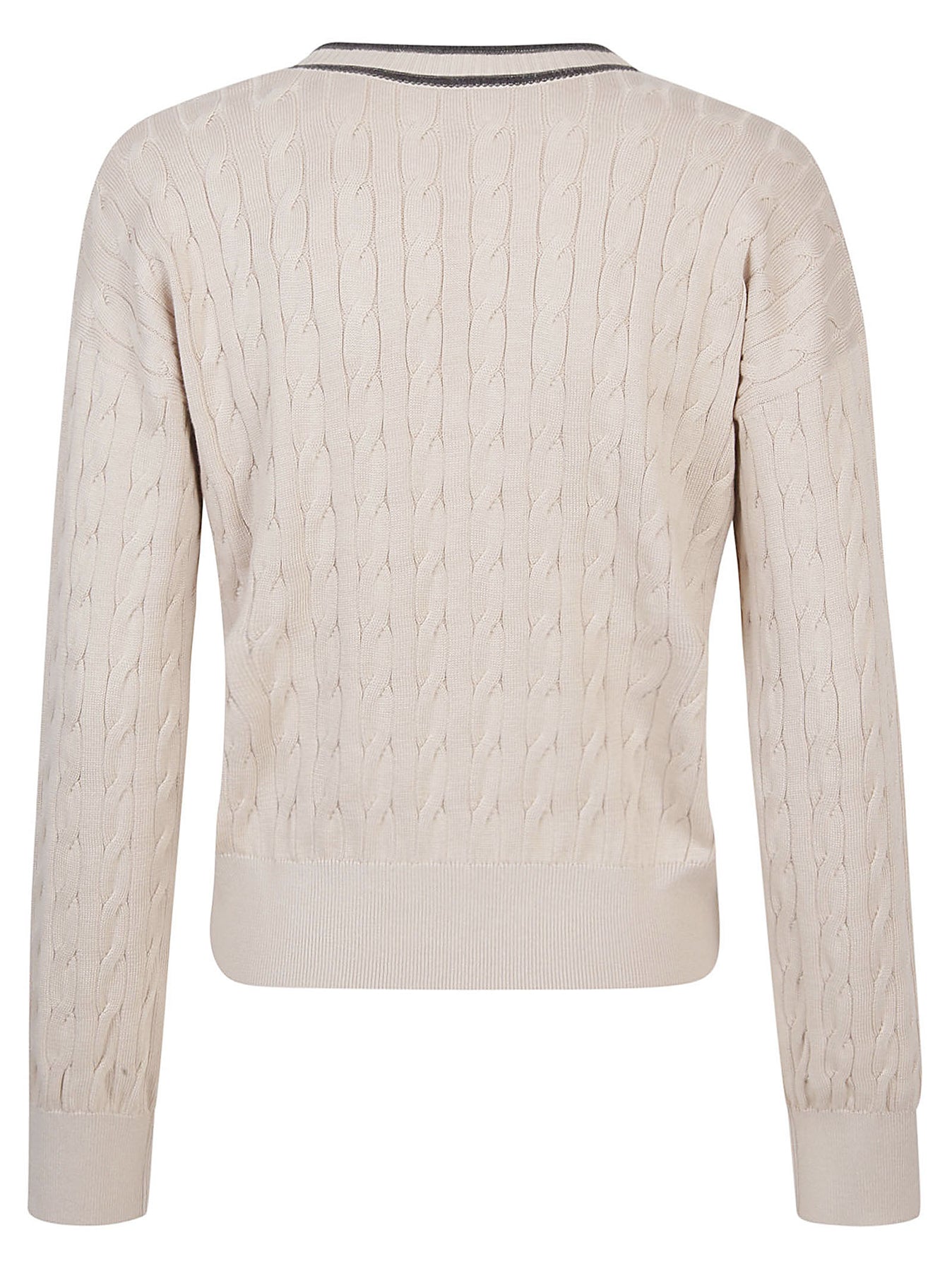 BRUNELLO CUCINELLI WOMEN'S BEIGE CABLE KNIT SWEATER