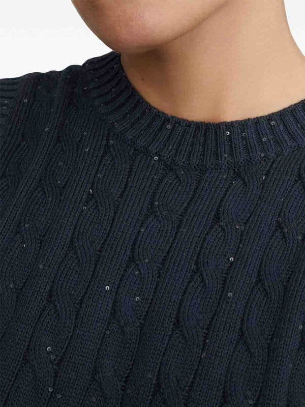 BRUNELLO CUCINELLI WOMEN'S DARK BLUE CABLE KNIT SWEATER