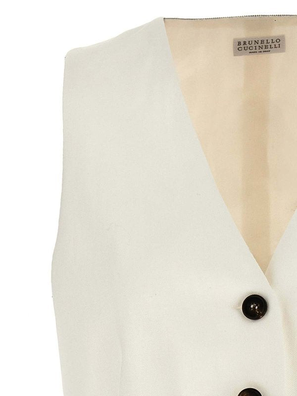 BRUNELLO CUCINELLI WOMEN'S OFF WHITE LINEN BLEND VEST