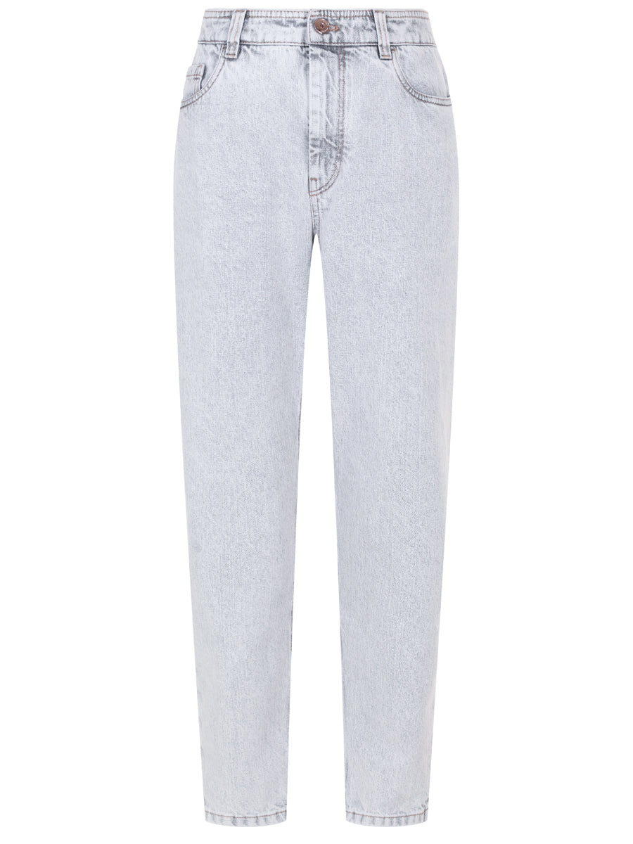BRUNELLO CUCINELLI WOMEN'S STONE DENIM TAPERED TROUSERS
