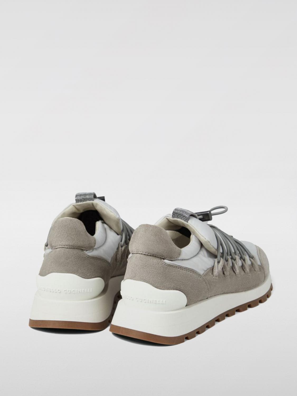 BRUNELLO CUCINELLI WOMEN'S LIGHT GREY LEATHER SNEAKERS