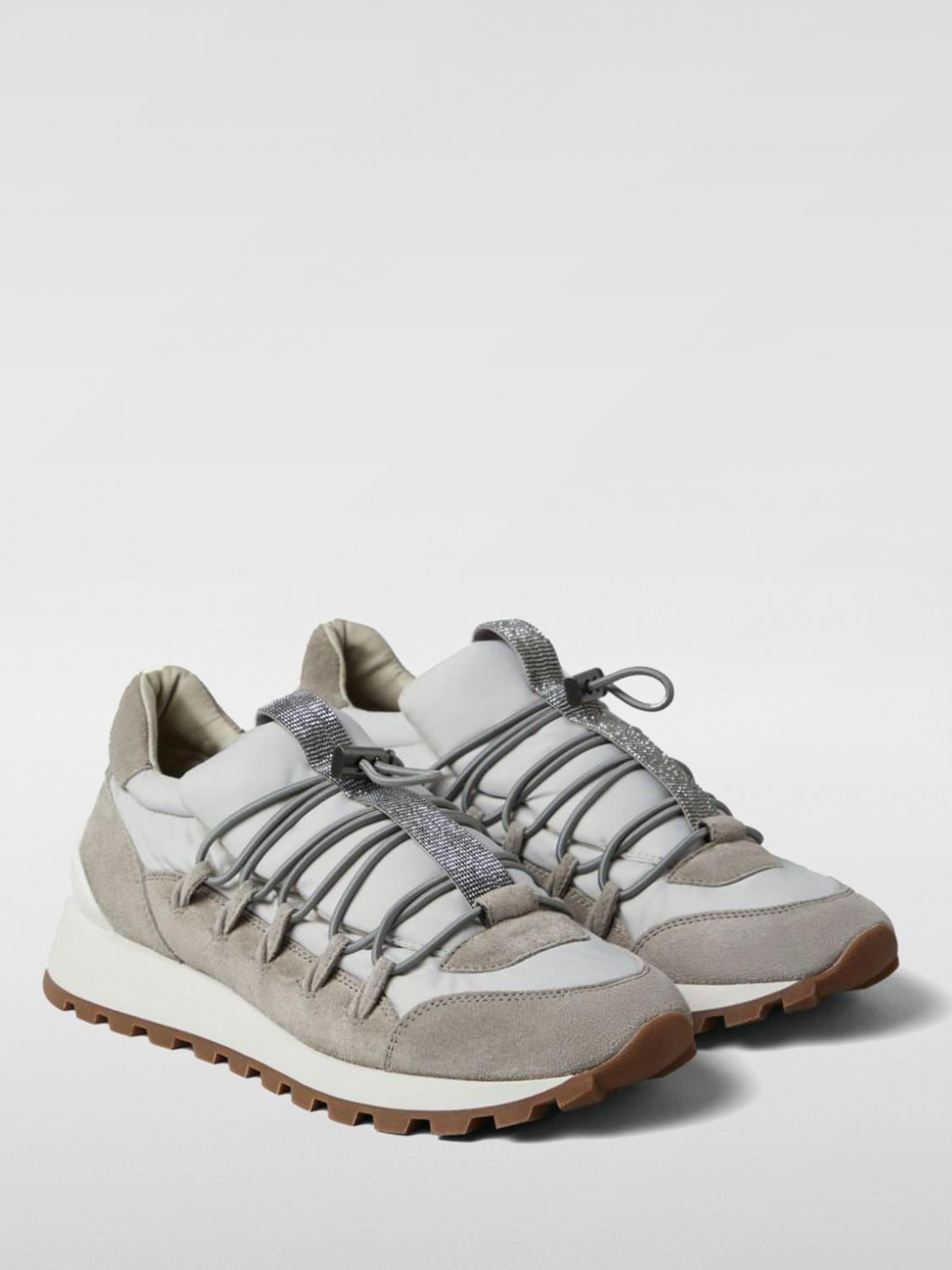BRUNELLO CUCINELLI WOMEN'S LIGHT GREY LEATHER SNEAKERS