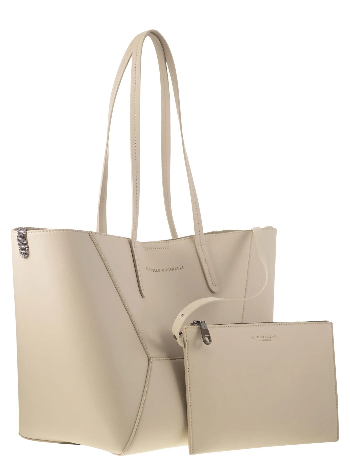 BRUNELLO CUCINELLI WOMEN'S AVORIO LEATHER STRUCTURED TOTE BAG