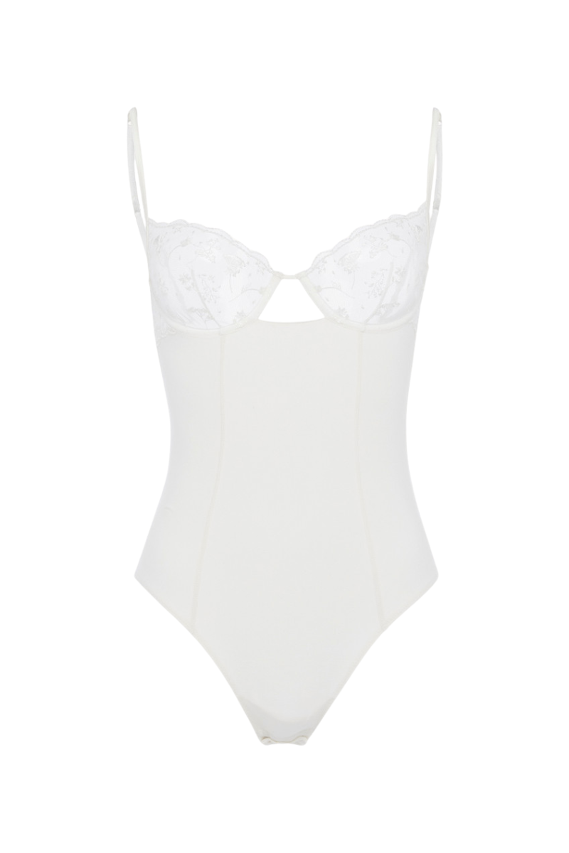 La Perla Midnight Botanica Bodysuit in Lys with embroidered tulle