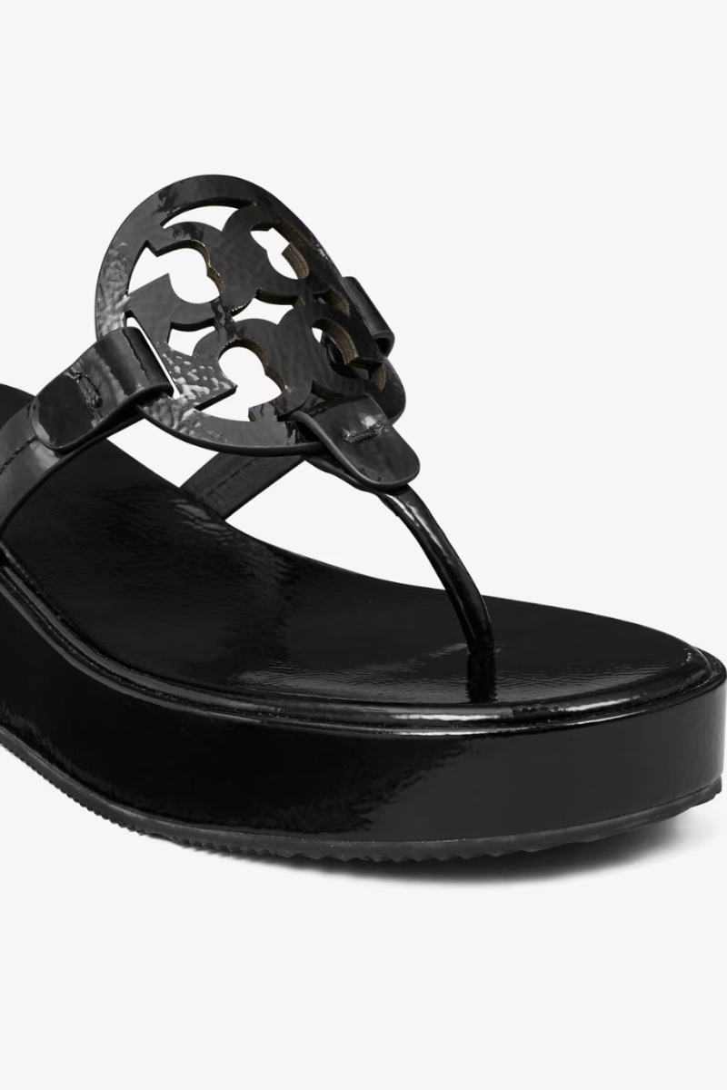 Tory Burch Miller Patent Wedge Sandals in Black