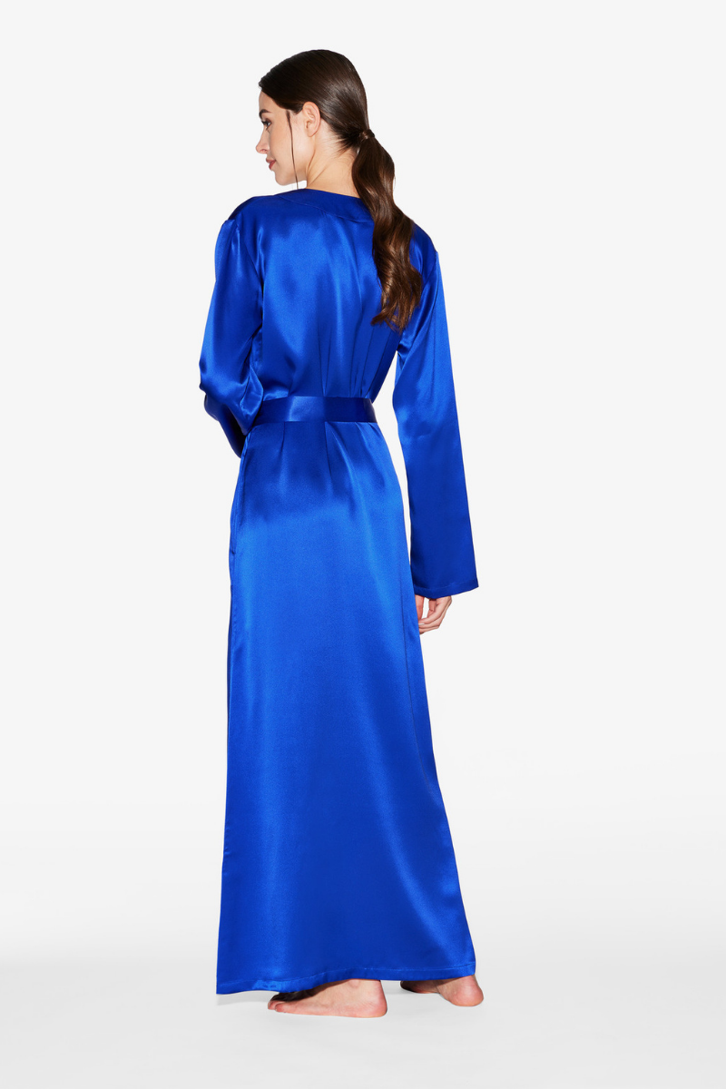 La Perla Silk Long Robe In Electric Blue