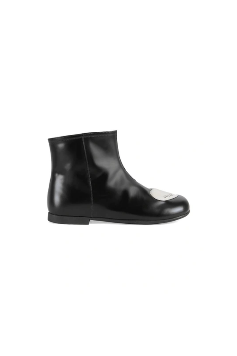 Gucci  Kids' Heart Logo Leather Booties In Black