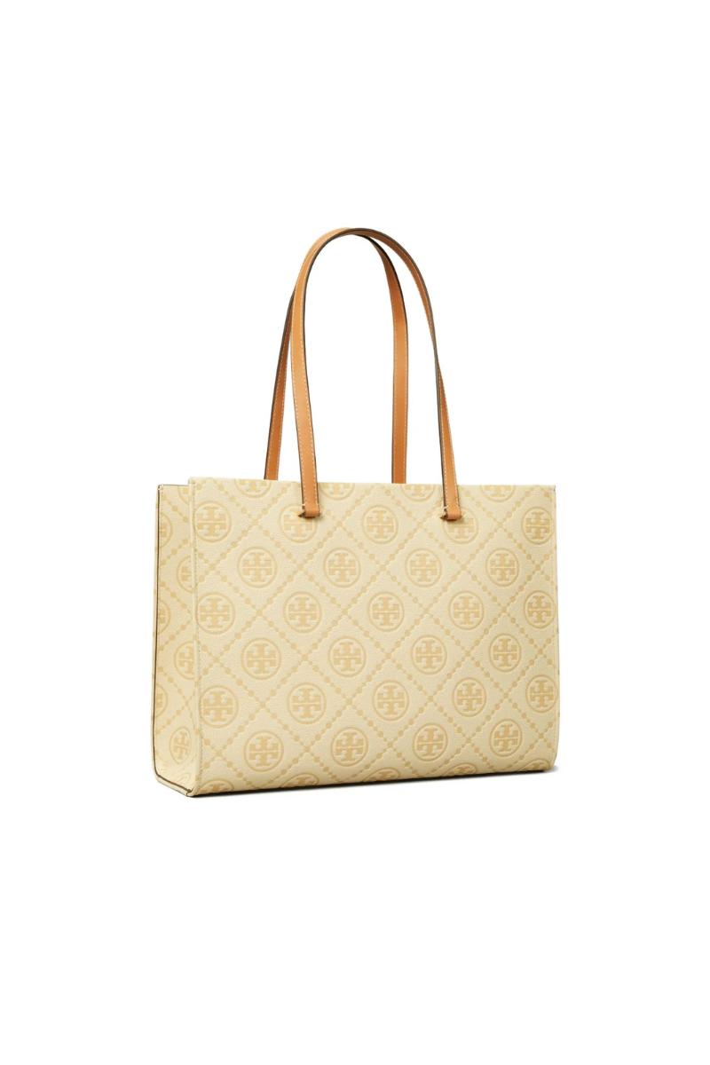 Tory Burch T Monogram Pebbled Tote in Biscotti