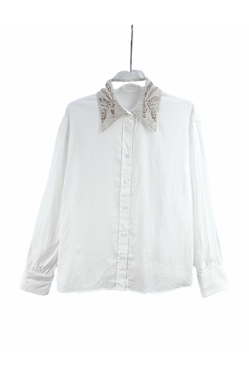 Max Simple Flora Embroidery Linert Shirt White